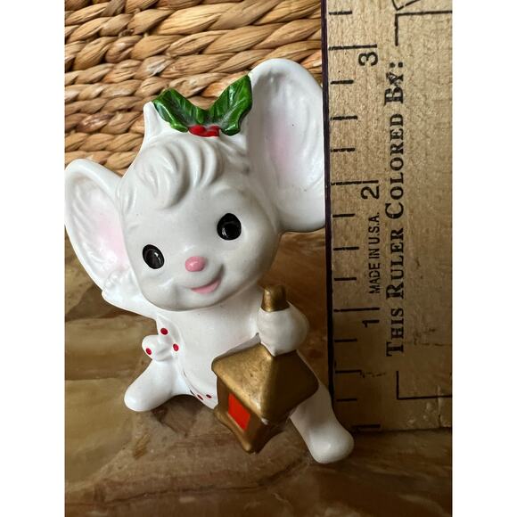 Vintage Napcoware Ceramic Christmas Mouse with Lantern Japan - Picture 4 of 4